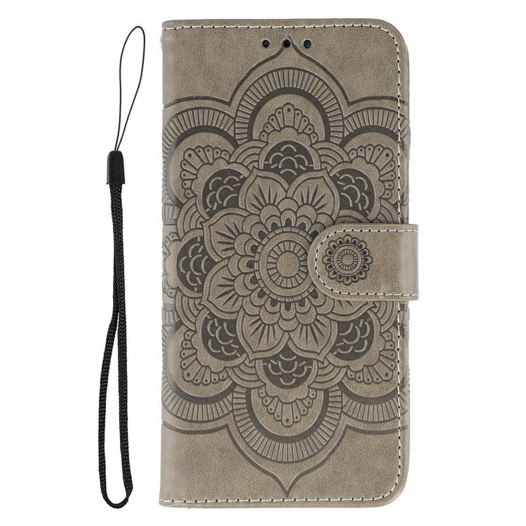 Funda de cuero con estampado de mandala y sol para Samsung Galaxy XCover7 Pro (gris)