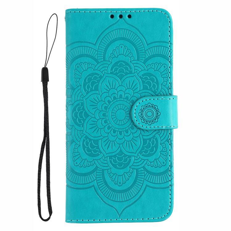 Funda de cuero con estampado de mandala y sol para Samsung Galaxy XCover7 Pro (azul)