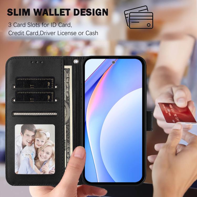 Funda de cuero RFID con estampado de panda y cordón para Sharp Aquos R7 SH-52C (negro)