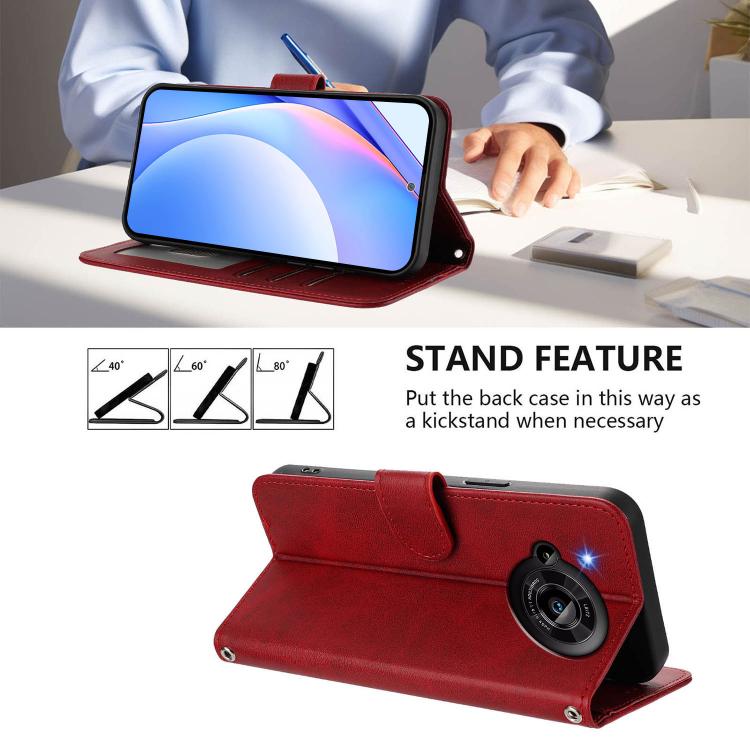 Funda de cuero RFID con estampado de panda y cordón para Sharp Aquos R7 SH-52C (rojo vino)