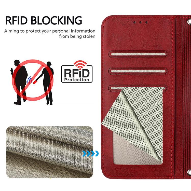Funda de cuero RFID con estampado de panda y cordón para Sharp Aquos R7 SH-52C (rojo vino)