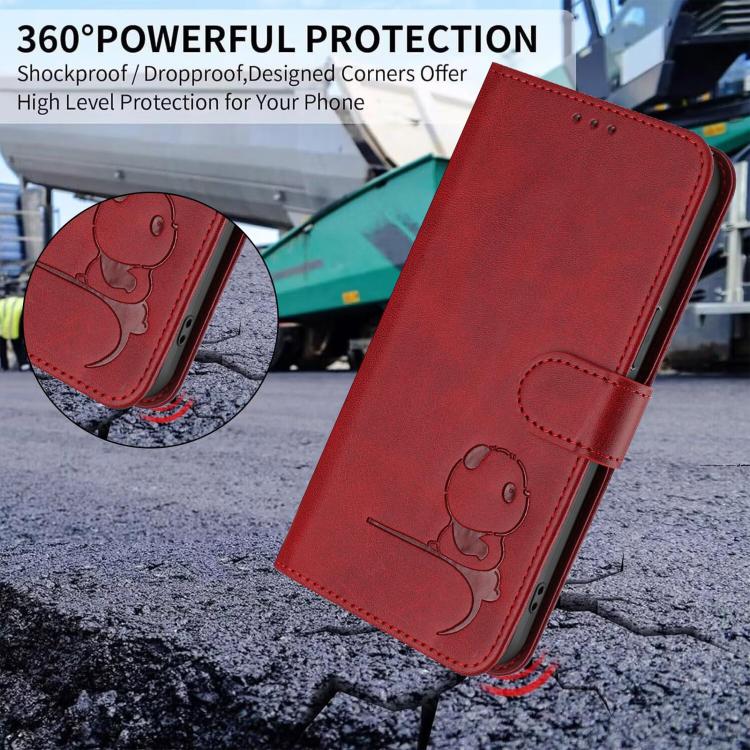 Funda de cuero RFID con estampado de panda y cordón para Sharp Aquos R7 SH-52C (rojo vino)