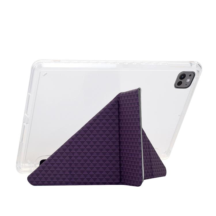 Funda de cuero inteligente con textura piramidal y pliegue en Y para iPad Air 13 (2024/2025) y Pro 12.9 (morado)