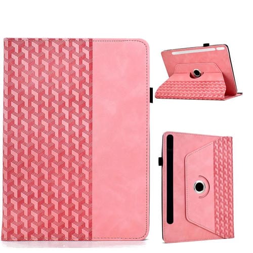 Funda de cuero inteligente con diseño de bloques de construcción giratorios y relieve para Samsung Galaxy Tab S10 FE/S9 (rosa)
