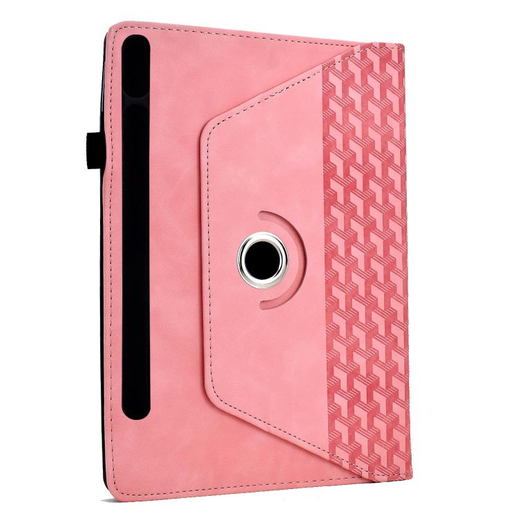 Funda de cuero inteligente con diseño de bloques de construcción giratorios y relieve para Samsung Galaxy Tab S9 FE+ / S9+ (rosa)