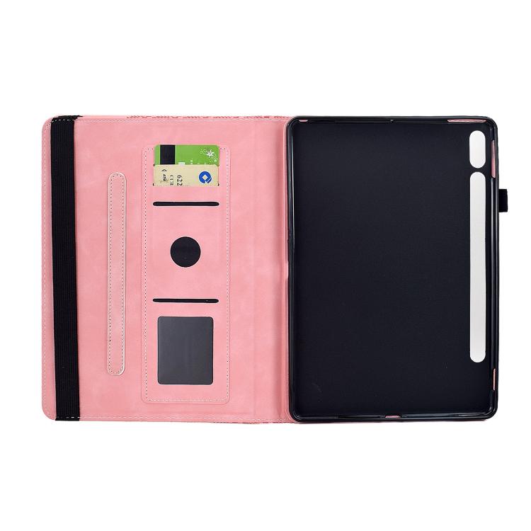 Funda de cuero inteligente con diseño de bloques de construcción giratorios y relieve para Samsung Galaxy Tab S9 FE+ / S9+ (rosa)