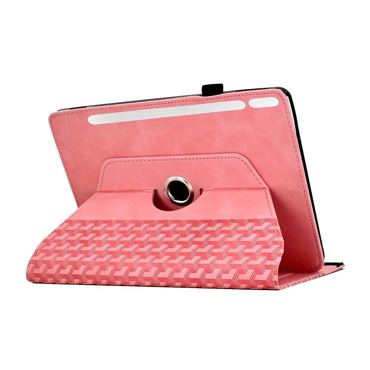 Funda de cuero inteligente con diseño de bloques de construcción giratorios y relieve para Samsung Galaxy Tab S9 FE+ / S9+ (rosa)