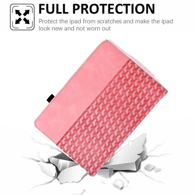 Funda de cuero inteligente con diseño de bloques de construcción giratorios y relieve para Samsung Galaxy Tab S9 FE+ / S9+ (rosa)
