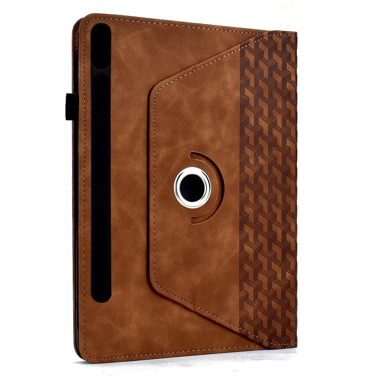 Funda de cuero inteligente con diseño de bloques de construcción giratorios y relieve para Samsung Galaxy Tab S9 FE+ / S9+ (marrón)