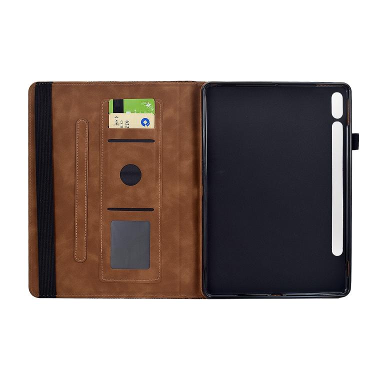 Funda de cuero inteligente con diseño de bloques de construcción giratorios y relieve para Samsung Galaxy Tab S9 FE+ / S9+ (marrón)