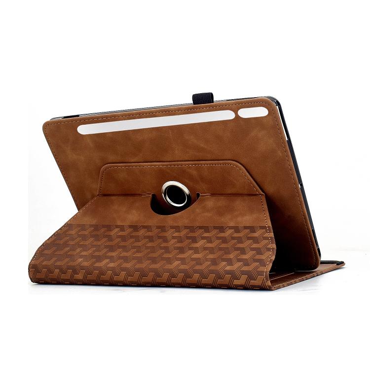 Funda de cuero inteligente con diseño de bloques de construcción giratorios y relieve para Samsung Galaxy Tab S9 FE+ / S9+ (marrón)