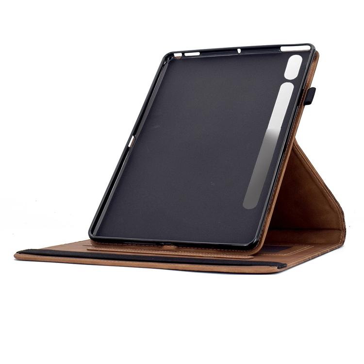Funda de cuero inteligente con diseño de bloques de construcción giratorios y relieve para Samsung Galaxy Tab S9 FE+ / S9+ (marrón)