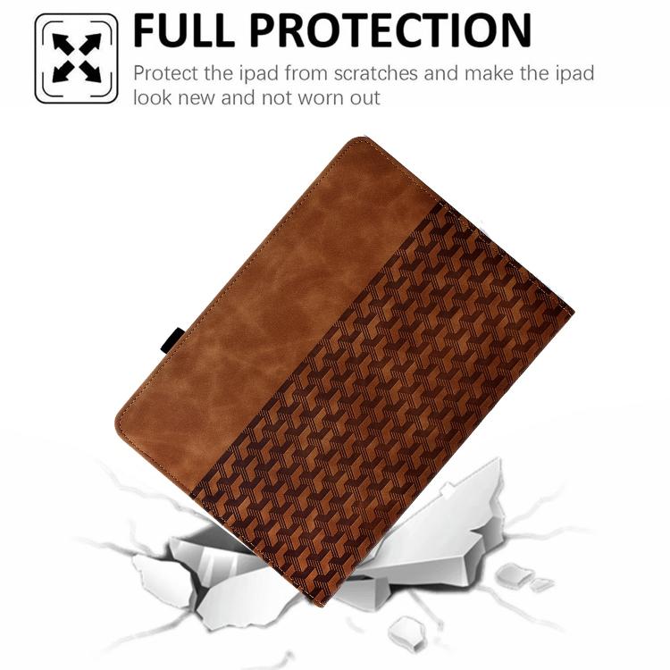 Funda de cuero inteligente con diseño de bloques de construcción giratorios y relieve para Samsung Galaxy Tab S9 FE+ / S9+ (marrón)