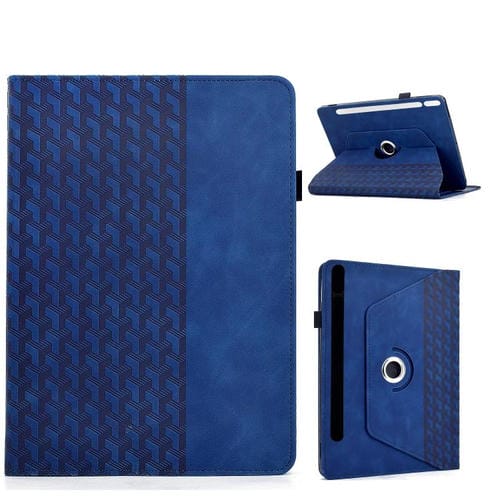 Funda de cuero inteligente con relieve y bloques de construcción giratorios para Samsung Galaxy Tab S9 FE+ / S9+ (azul)