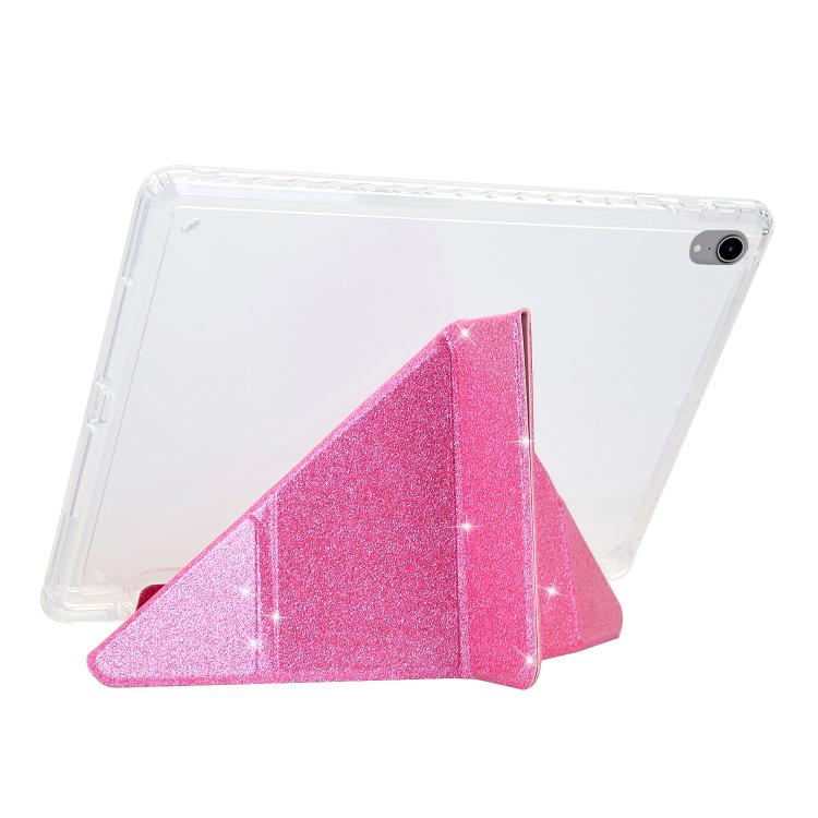 Funda de cuero inteligente con purpurina acrílica transparente plegable en Y para iPad mini 2024/mini 6 (rosa)