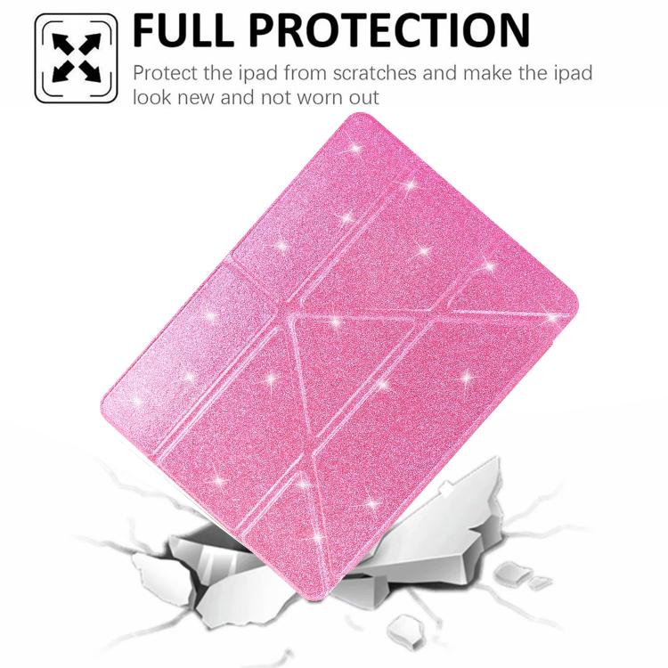 Funda de cuero inteligente con purpurina acrílica transparente plegable en Y para iPad mini 2024/mini 6 (rosa)