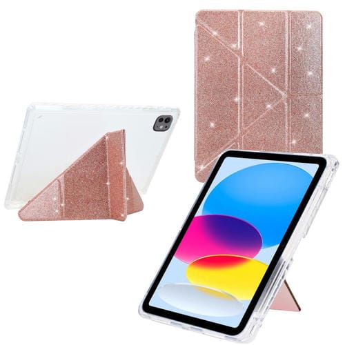 Funda de cuero inteligente con purpurina acrílica transparente plegable en Y para iPad Pro 13 (2024) (oro rosa)