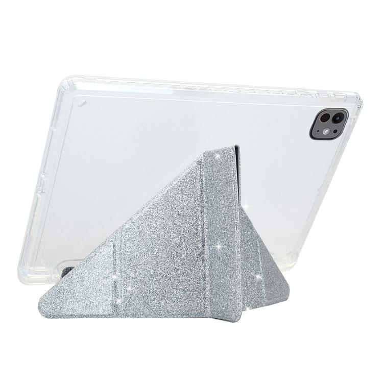 Funda plegable en Y de acrílico transparente con purpurina para iPad Pro 13 (2024) (plateada)