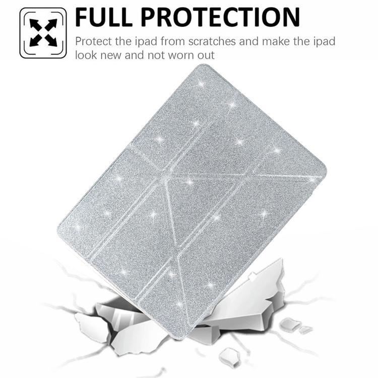 Funda plegable en Y de acrílico transparente con purpurina para iPad Pro 13 (2024) (plateada)