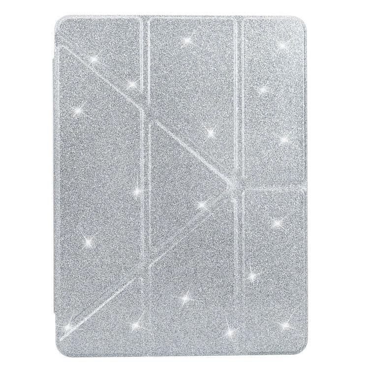 Funda plegable en Y de acrílico transparente con purpurina para iPad Pro 11 (2024) (plateada)