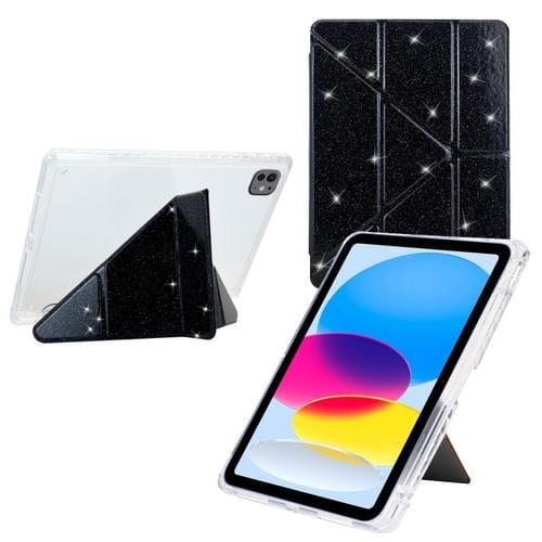 Funda de cuero inteligente con purpurina acrílica transparente plegable en Y para iPad Air 13 (2024/2025/Pro 12.9) (negro)