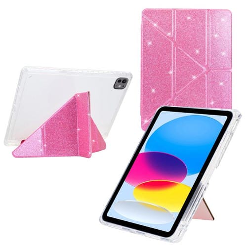 Funda plegable en Y de acrílico transparente con purpurina y cuero inteligente para iPad Air 13 (2024/2025/Pro 12.9) (rosa)