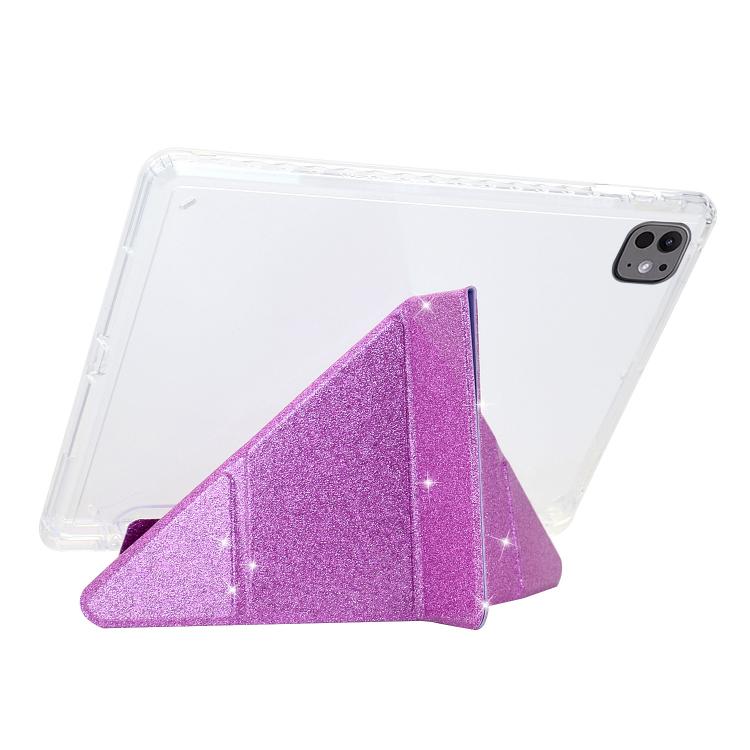 Funda plegable en Y de acrílico transparente con purpurina para iPad Air 13 (2024/2025/Pro 12.9) (morado)