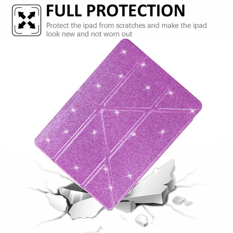 Funda plegable en Y de acrílico transparente con purpurina para iPad Air 13 (2024/2025/Pro 12.9) (morado)