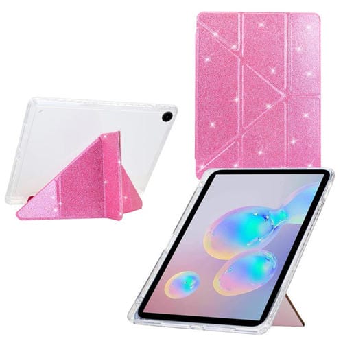 Funda plegable en Y de acrílico transparente con purpurina para Samsung Galaxy Tab A9+ (rosa)