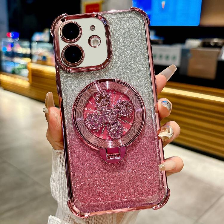 Funda con soporte giratorio con purpurina degradada para iPhone 11 (rosa)