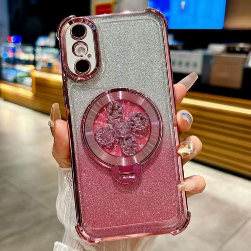 Funda con soporte giratorio con purpurina degradada para iPhone XS/X (rosa)