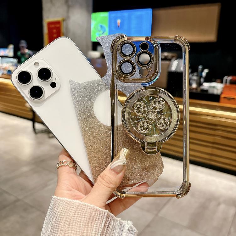 Funda con soporte giratorio para iPhone 11 Pro con purpurina degradada (plateada)