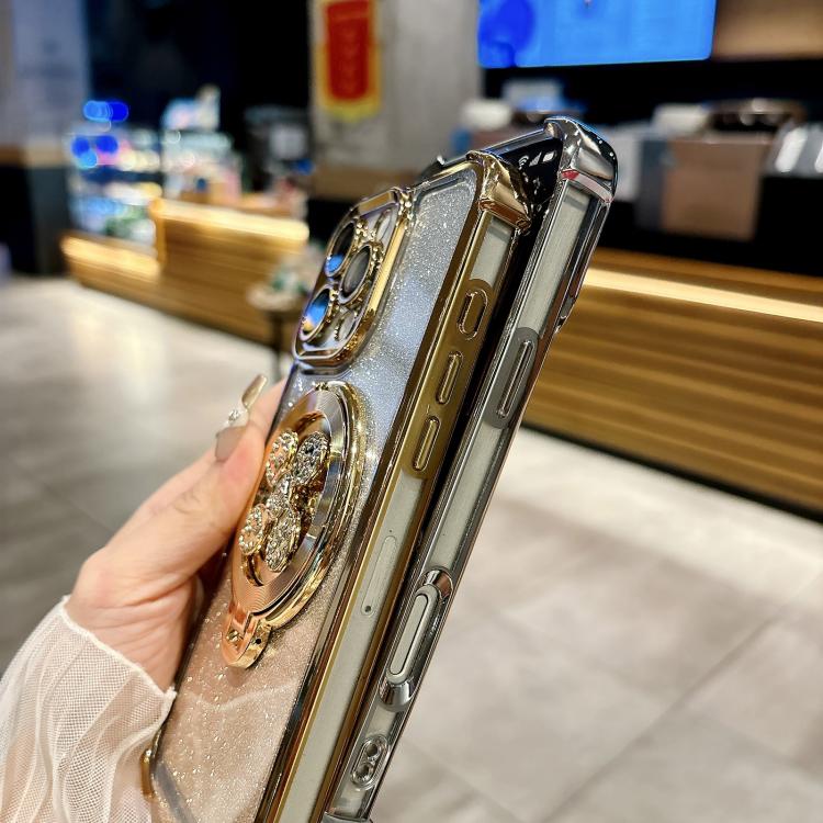 Funda con soporte giratorio para iPhone 16e con purpurina degradada (dorada)