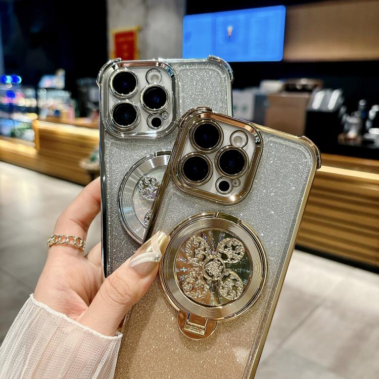 Funda con soporte giratorio para iPhone 14 Pro (plateada)