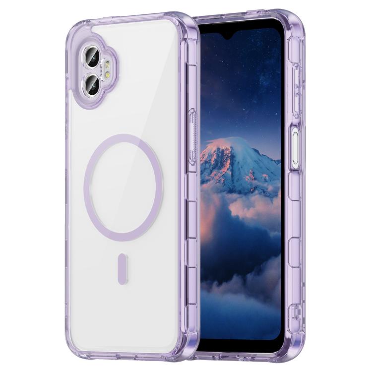 Funda híbrida de TPU y PC para Samsung Galaxy XCover7 Pro, a prueba de golpes y con protección MagSafe (transparente y morada)