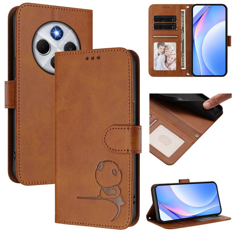 Funda de cuero con relieve RFID y cordón para Redmi 14C 4G / 14R 5G / A4 5G (marrón)