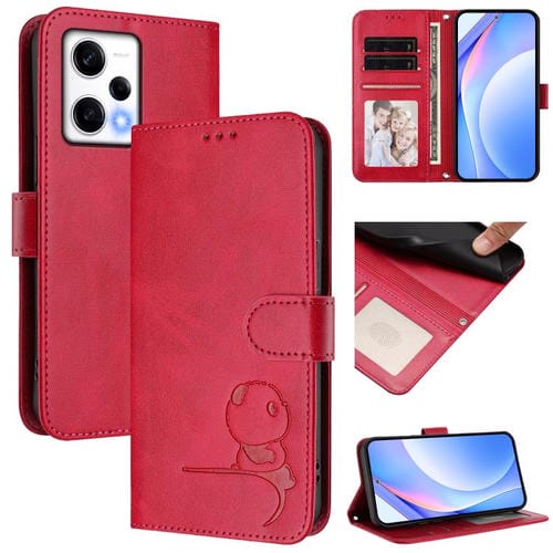 Funda de cuero RFID con estampado de panda para Redmi Note 12 Pro 5G (Global/India) con cordón (rosa)