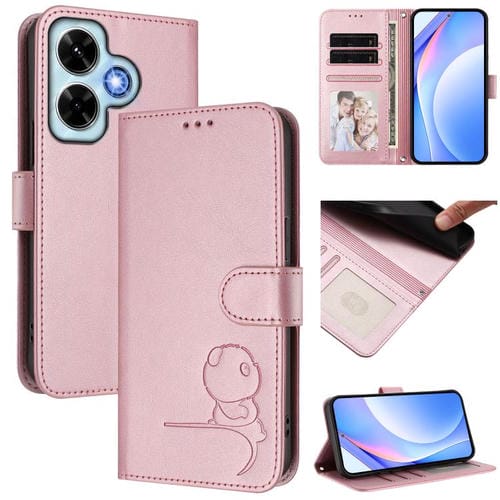 Funda de cuero con estampado RFID y cordón para Redmi Note 13 4G (rosa)