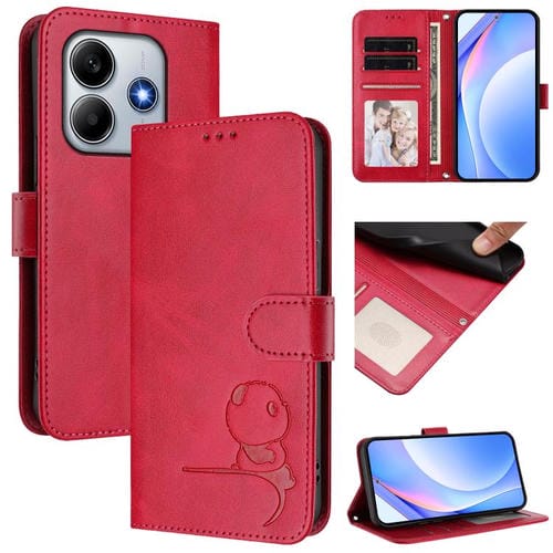 Funda de cuero RFID con estampado de panda para Redmi Note 14 4G (163,25 mm) con cordón (rosa)
