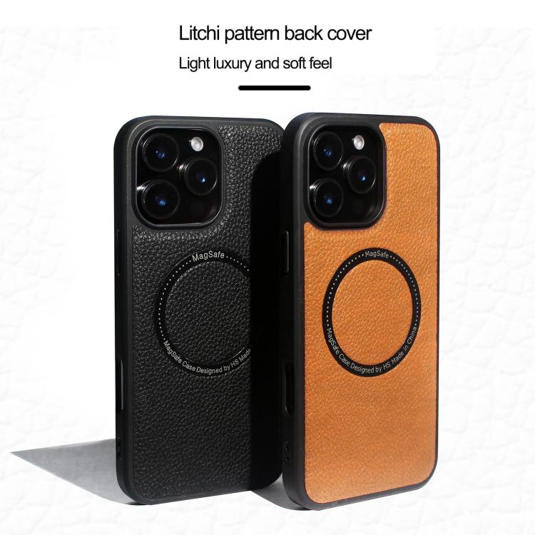 Funda trasera MagSafe de PU con textura de lichi para iPhone 14 Pro (roja)
