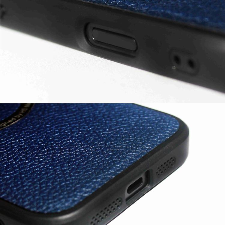 Funda trasera MagSafe de PU con textura de lichi para iPhone 15 Pro (azul)