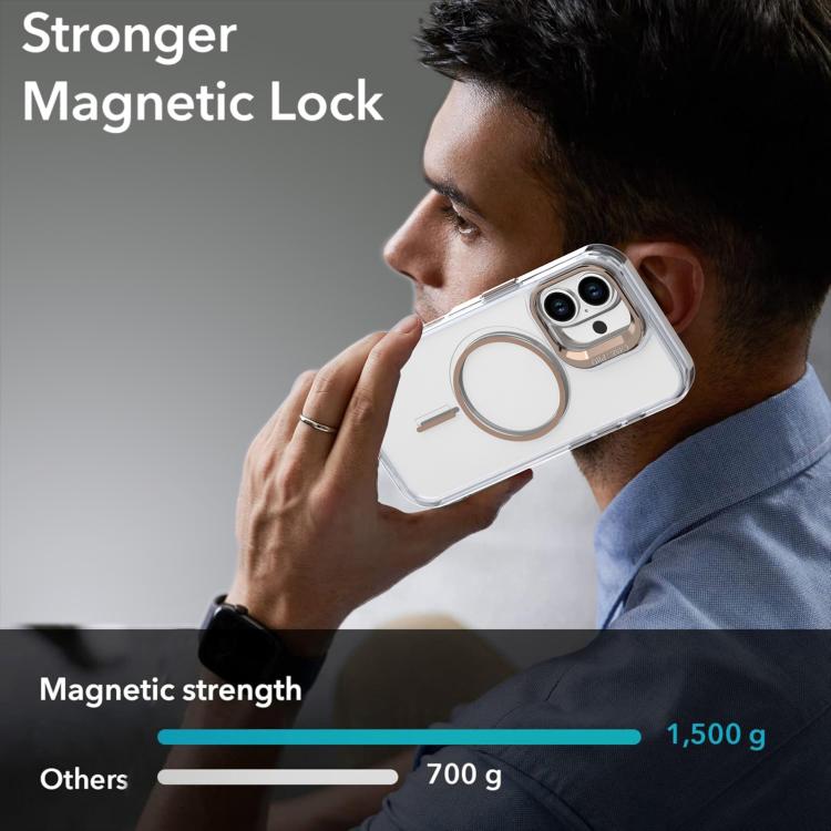 Funda para iPhone 16 Plus con marco de lente MagSafe transparente y brillante (rosa)