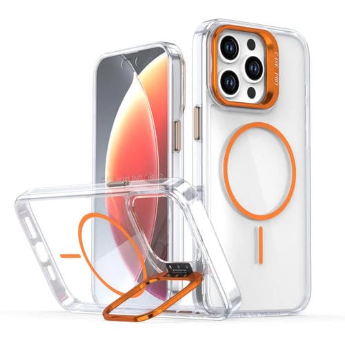 Funda para iPhone 15 Pro Max con marco de lente MagSafe transparente y brillante (naranja)