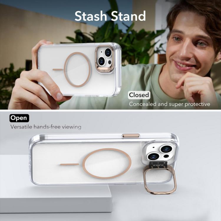Funda para iPhone 15 Plus con marco de lente MagSafe transparente y brillante (rosa)