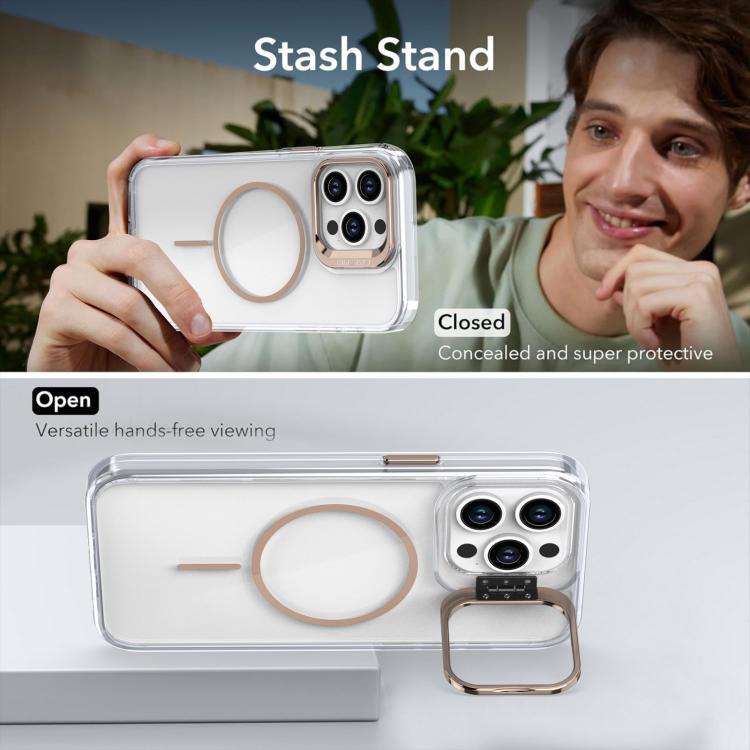 Funda para iPhone 14 Pro Max con marco de lente MagSafe transparente y brillante (rosa)