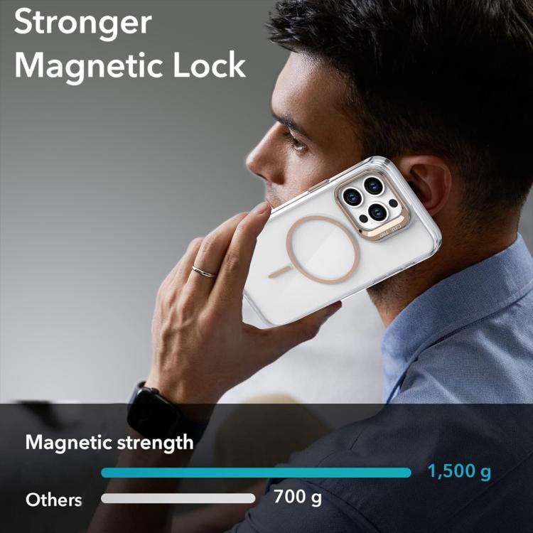 Funda para iPhone 14 Pro Max con marco de lente MagSafe transparente y brillante (azul)