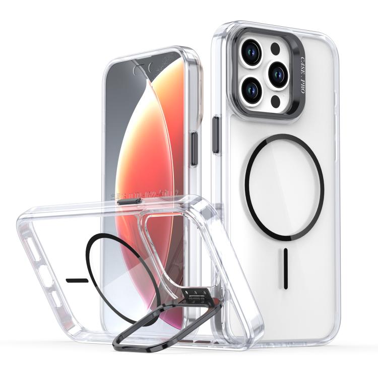Funda para iPhone 13 Pro Max con marco de lente MagSafe transparente y brillante (negro)