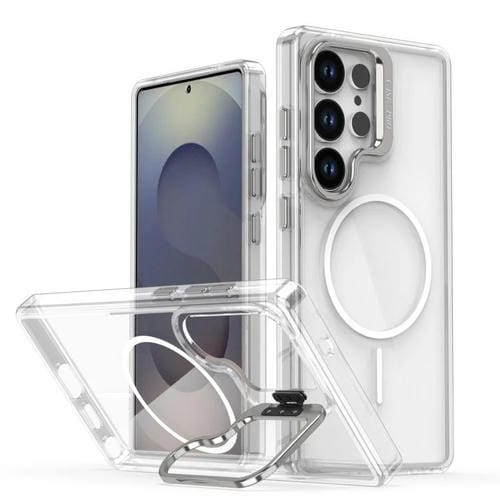 Funda para Samsung Galaxy S25 Ultra 5G con marco de lente MagSafe transparente y brillante (blanco)