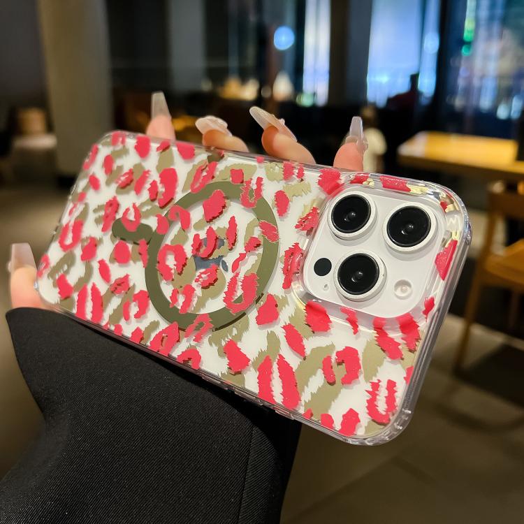 Funda Leopard MagSafe con laminado IMD de doble cara para iPhone 16e (café amarillo)