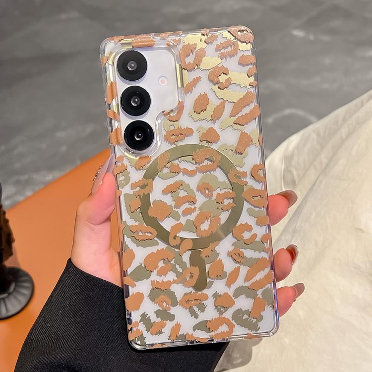 Funda para Samsung Galaxy S24 FE 5G Leopard con laminado IMD de doble cara MagSafe (café amarillo)